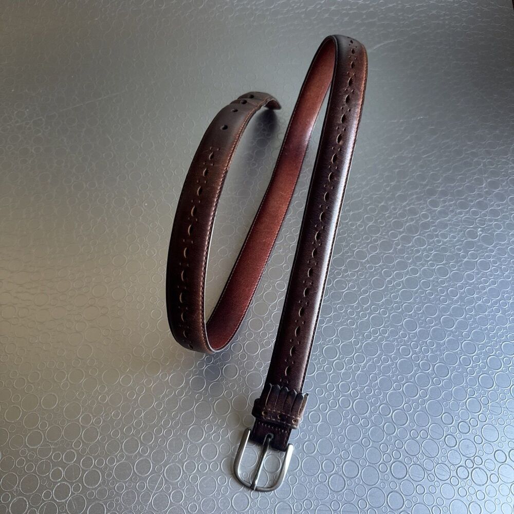Vintage Justin USA Oil Tanned Leather Belt Kiltie Loop 02119 Brown - Size 34